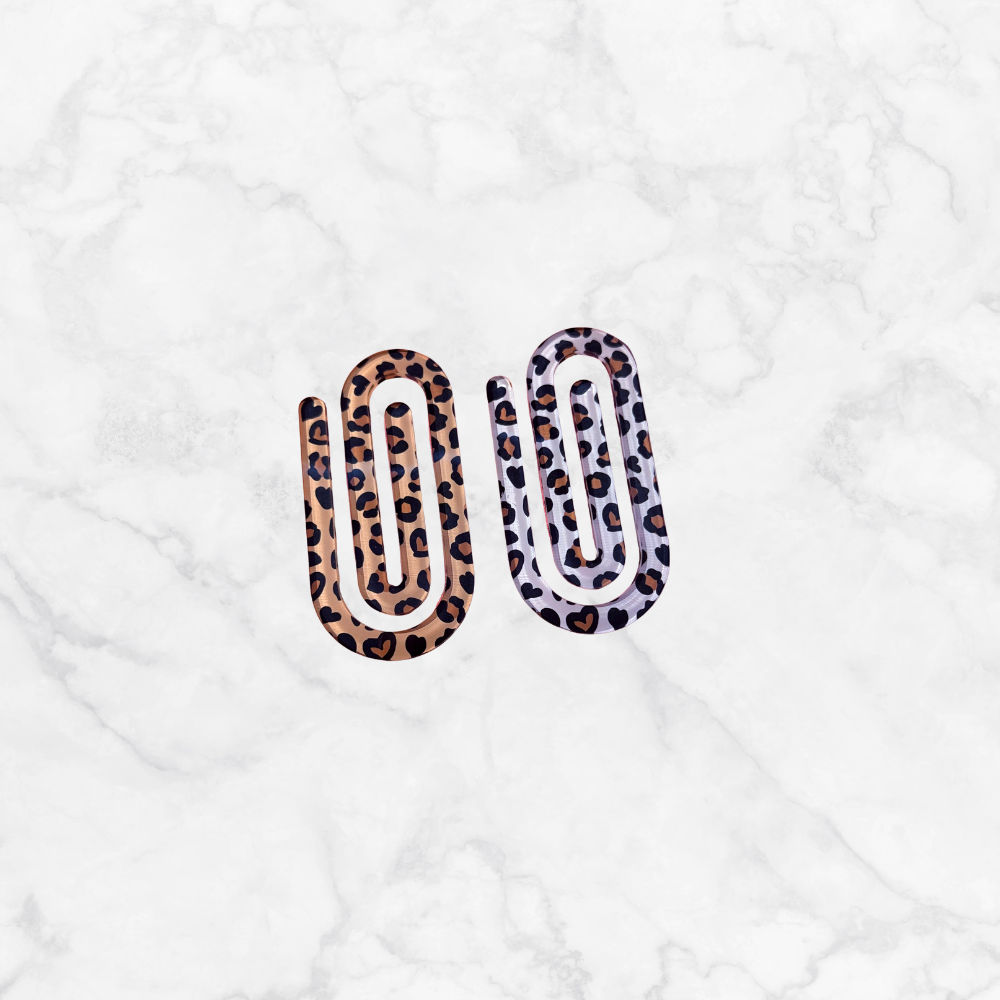 Leopard Heart Jumbo Paper Clip - White