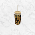 Leopard Heart 18oz Glass Can Cup - Brown