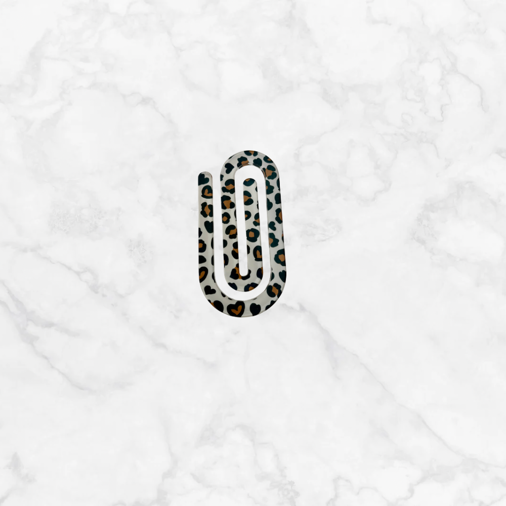 Leopard Heart Jumbo Paper Clip - White