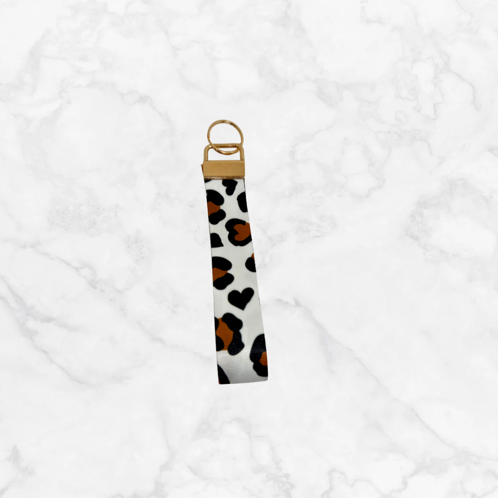 Leopard Heart Wristlet Keychain - White Gold