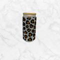 Leopard Heart 18oz Glass Can Cup