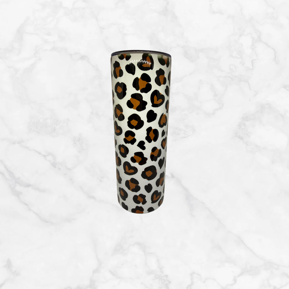 Leopard Heart 20oz Stainless Steel Tumbler - White
