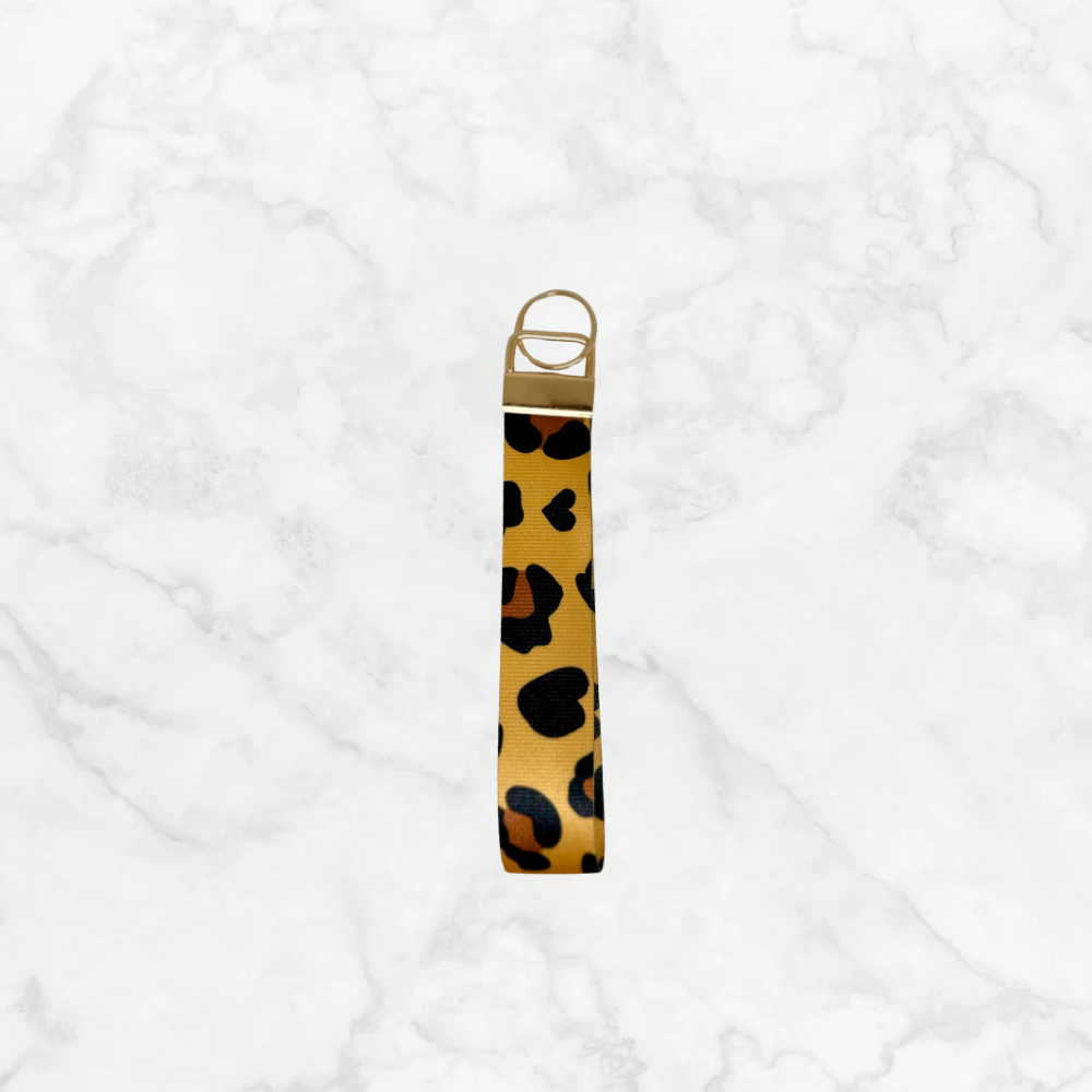 Leopard Heart Wristlet Keychain - Brown